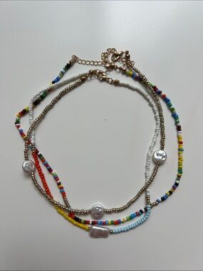 Multi-Color Beaded Pearl Layered Necklace